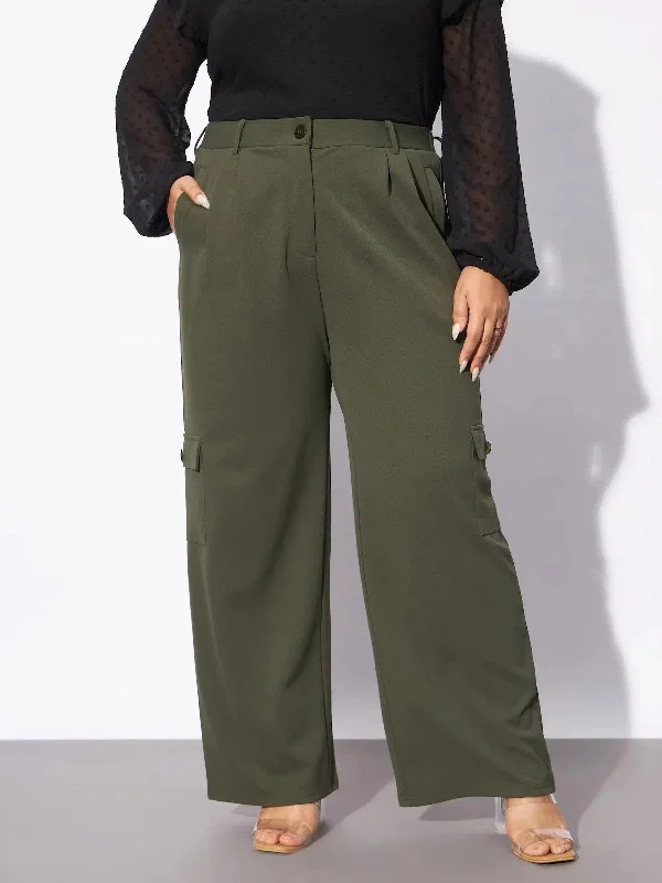 Women Olive Multi Pockets Cargo Pants Modern Skinny Pants