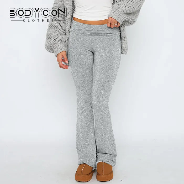 Women's Solid Woman Pants Slim Fitting High Waisted Streetwear Casual Flare Pants Fashionable Sporty Pants