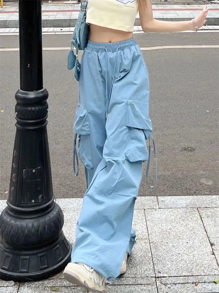 Y2k Cargo Pants Women Streetwear Casual Wide Leg Pants Harajuku Vintage Solid Relaxed Casual Leggings