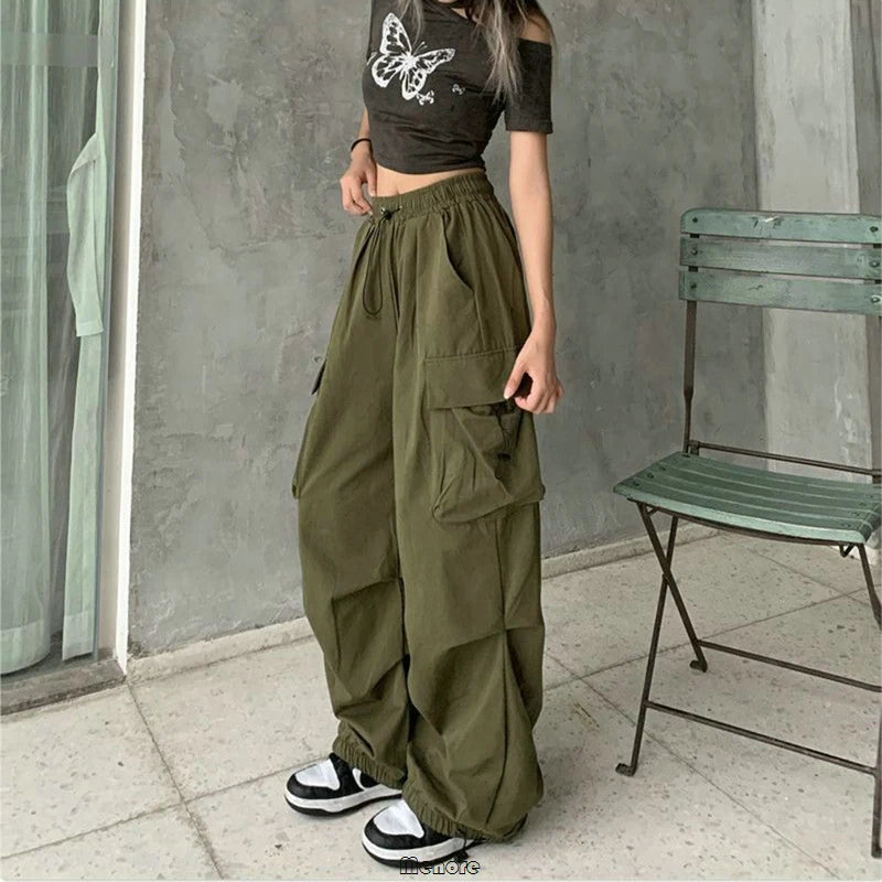 Y2k Cargo Pants Women Streetwear Casual Wide Leg Pants Harajuku Vintage Stretch Fit Pants