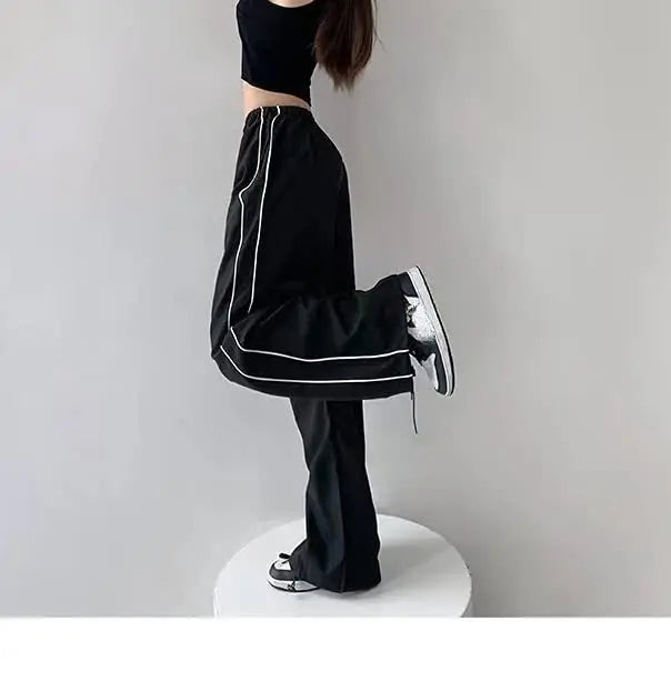 Y2K women vintage Baggy Cargo Pants for Women Drawstring Elastic Low Waist Parachute Casual Track Pants