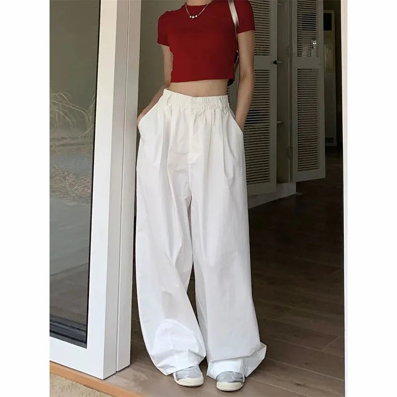 Y2K White Hip Hop Wide Leg Pants Women Autumn High Waist Korean Slim-Fit Khaki Pants
