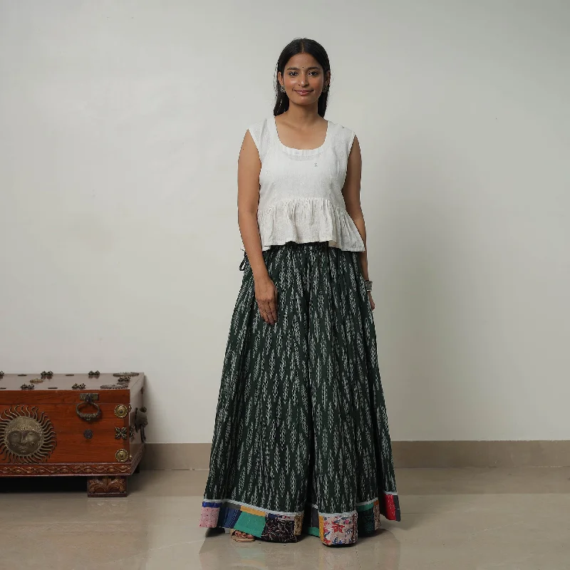 Green - 24 Kali Cotton Pochampally Ikat Skirt with Border 24 leather skirt durable