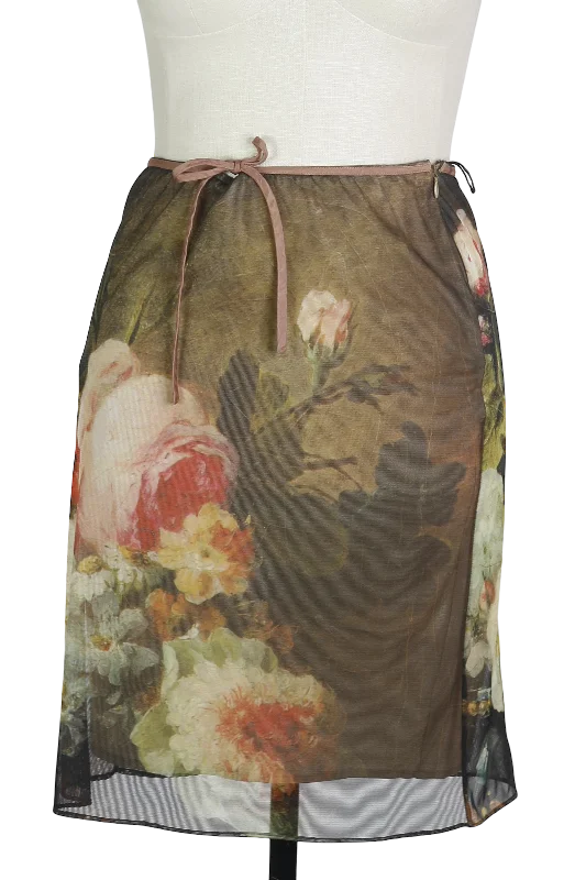 Y2K Linda Segal Rose Painting Skirt     w30 denim skirt stylish