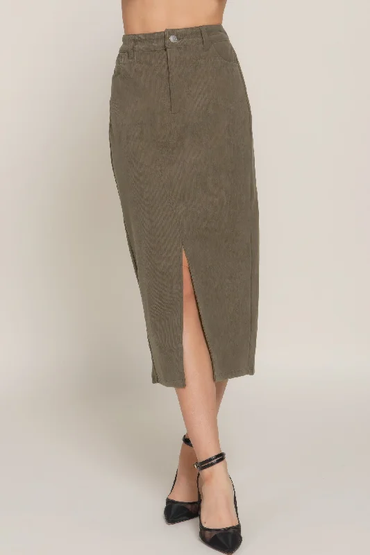 Front Open Slit Corduroy Midi Skirt summer skirt style