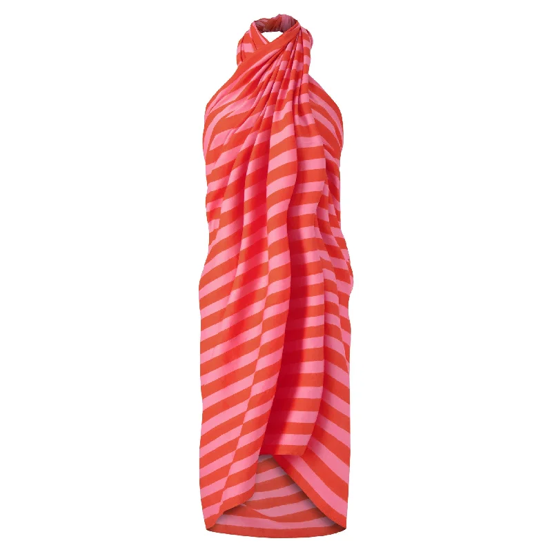 Anni Sarong with Tassels in Orange and Pink Cabana Stripe leather skirt sleek