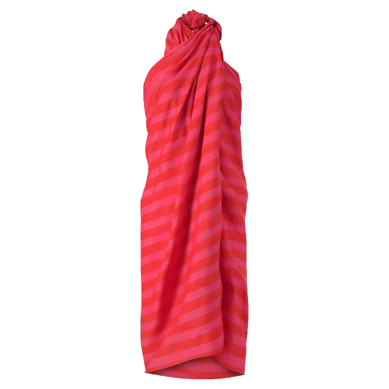 Anni Sarong with Tassels in Red and Magenta Cabana Stripe elastic waist skirt