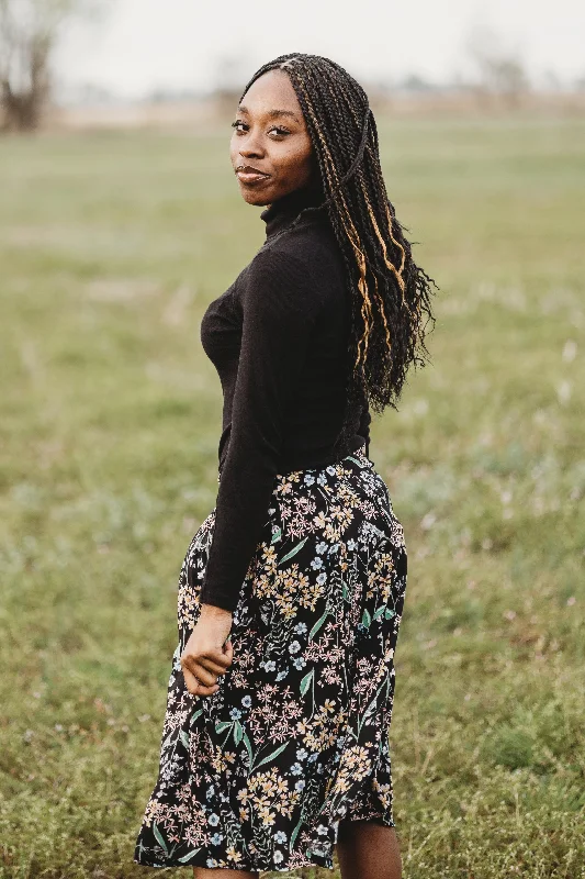 Bae Skirt in Black Herbal Challis cashmere skirt plush