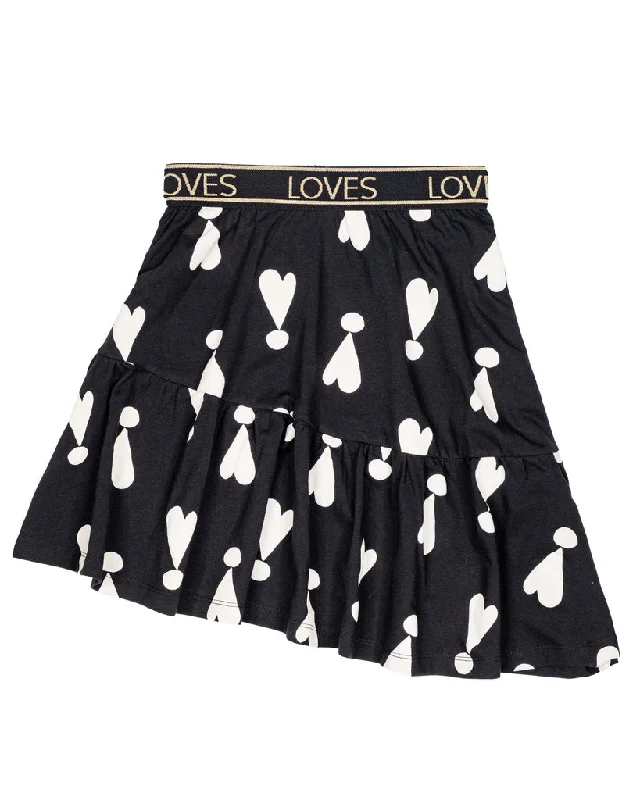 BEAU LOVES EXCLAMATION HEARTS ASYMMETRIC SKIRT silk skirt lustrous