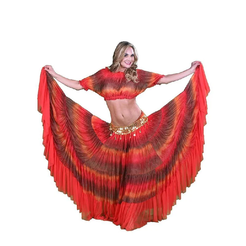 Belly Dance Orange Patterned Skirt, Top, & Belt Costume Set | NIGELLA SONG boho skirt vibe