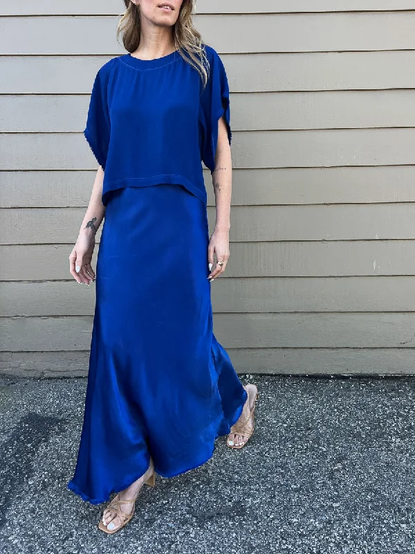 Bernie Skirt in Vintage Satin - Sapphire spandex blend skirt