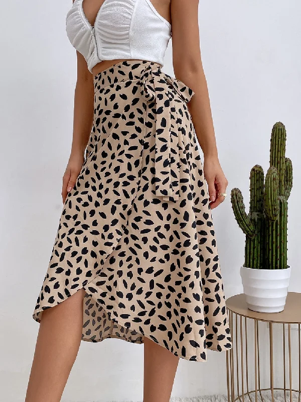 BerriesJam - Casual Print Tie Side Asymmetrical Knee Length A-Line Skirts leather skirt sleek