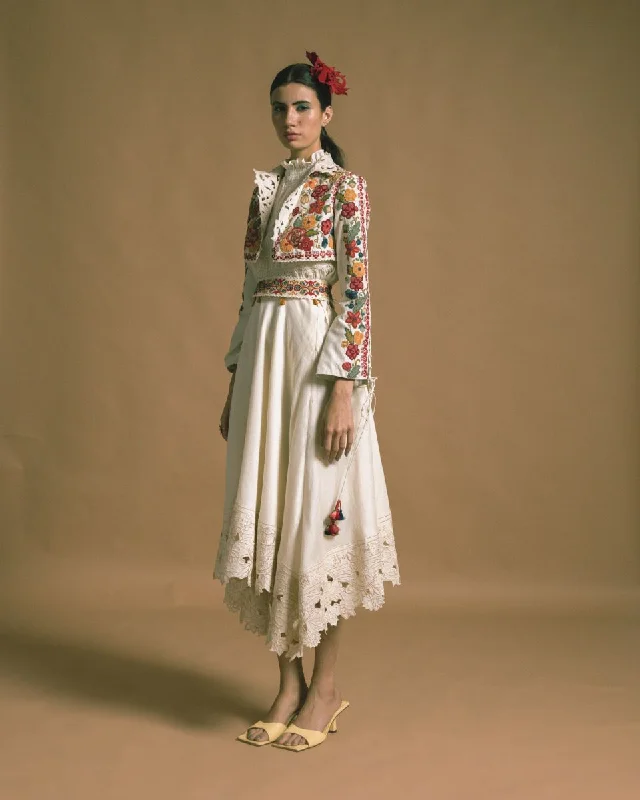 Chandrima ivory chanderi asymmetric skirt denim skirt classic