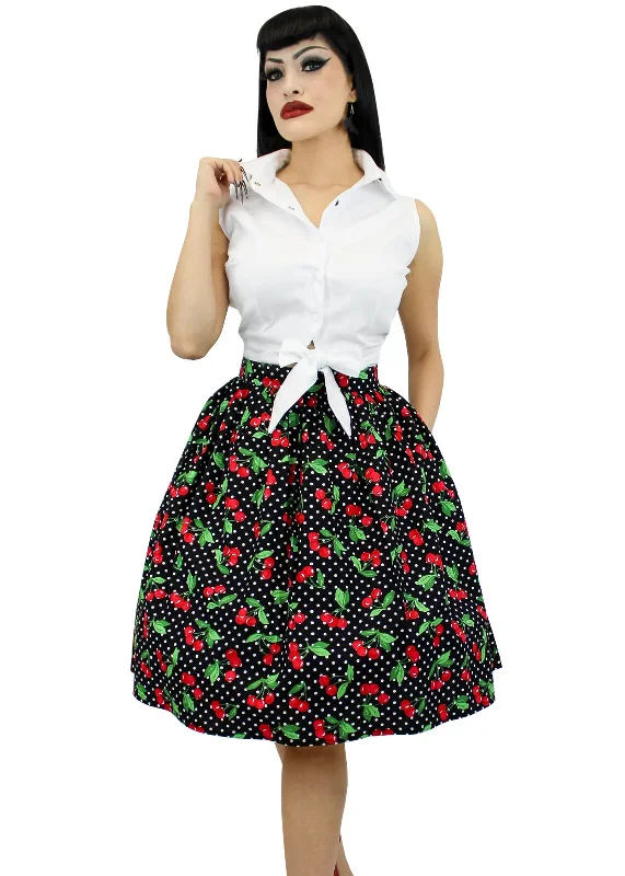 Cherries Pin Up Pleated Circle Skirt linen skirt airy