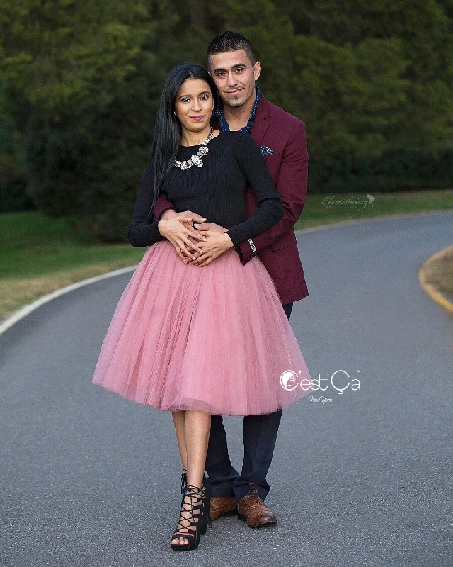 Clarisa Gray Pink Tulle Skirt - Midi chiffon skirt airy