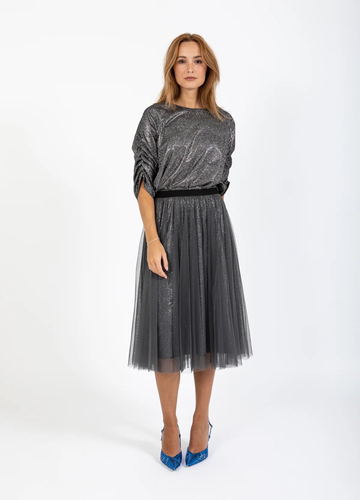 COSTER Skirt with Plisse and Glitter leather skirt sleek