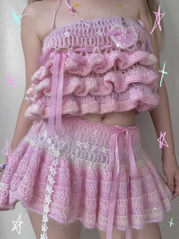 [Customized Hand Knitted] I’m the real doll hand knitted skirt or crop top wool skirt breathable