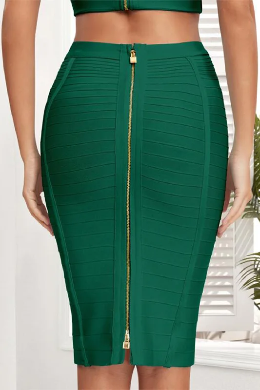 Dark Green Bandage Skirt Pencil Skirt silk skirt smooth