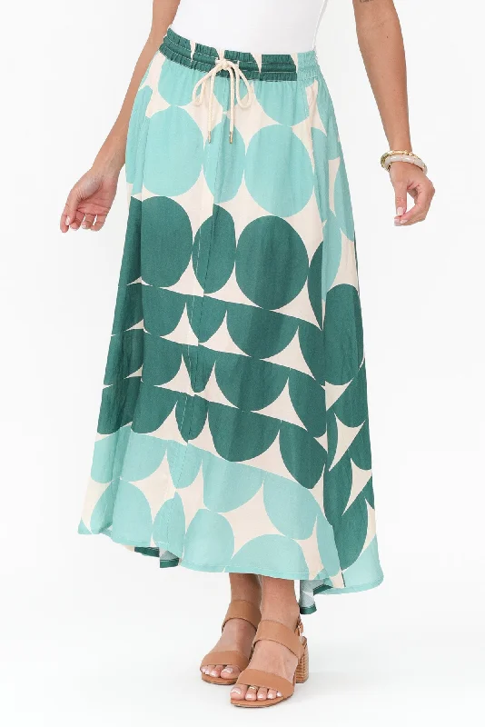 Domino Aqua Spot Linen Blend Skirt pleated skirt texture