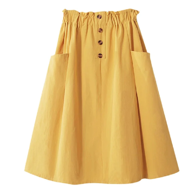 FREE OSTRICH Women Skirt College Style Solid Color High Waist Double Pocket Button Dignified Fashion Summer Short Skirt Under It vintage skirt charm