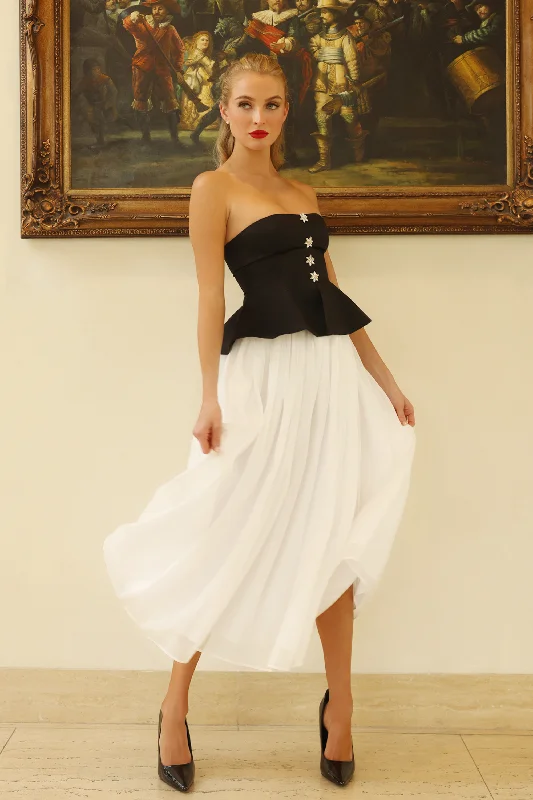 Snow Flirt White Maxi Skirt elastic waist skirt