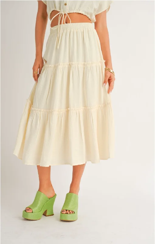 Grazie Three Tiered Midi Skirt flowy skirt hem