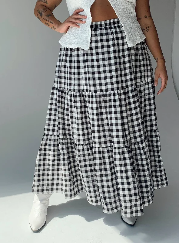 Hale Midi Skirt Black / White Curve chiffon skirt airy