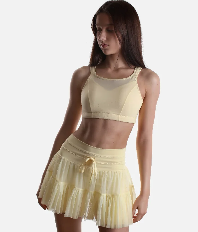 High-Waisted Pirouette Skort in Buttercream – Perfect for Twirls & Everyday Fun satin skirt smooth