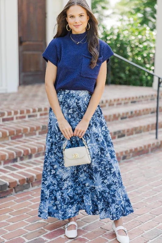 How I Feel Navy Blue Floral Maxi Skirt vintage skirt charm