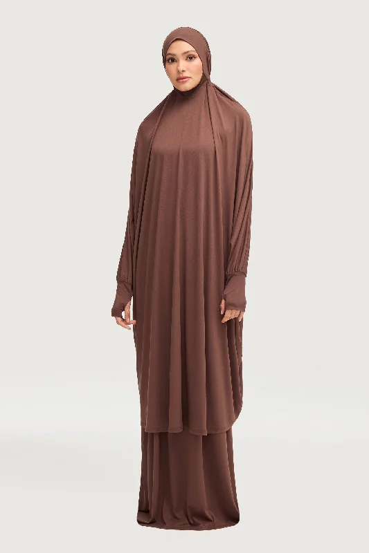 Jersey Cupro Prayer Jilbab & Skirt Set - Brown lace skirt delicate