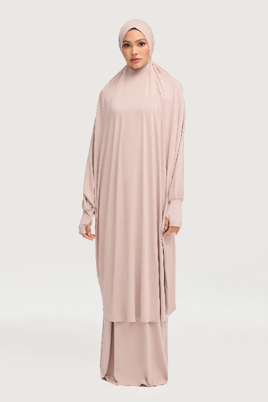 Jersey Cupro Prayer Jilbab & Skirt Set - Mink lace skirt romantic