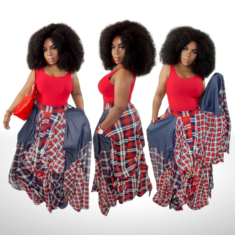 Layer Me Plaid Skirt - Red seamless skirt comfort