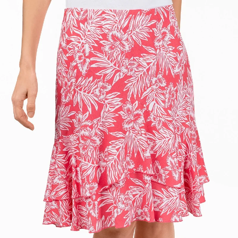 Layered Ruffle Skirt in Coral Hawaiian chiffon skirt lightweight