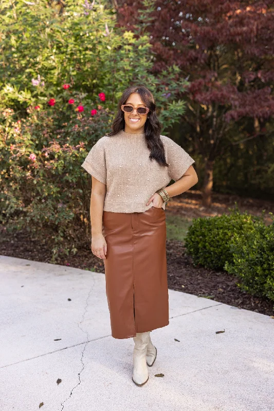 Leather Perfection Caramel Midi Skirt linen skirt airy