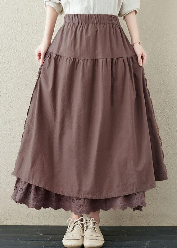 Loose Chocolate High Waist Layered Design Linen A Line Skirt Summer corduroy skirt textured