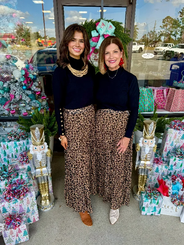 Maxi Leopard Pleated Skirt corduroy skirt cozy