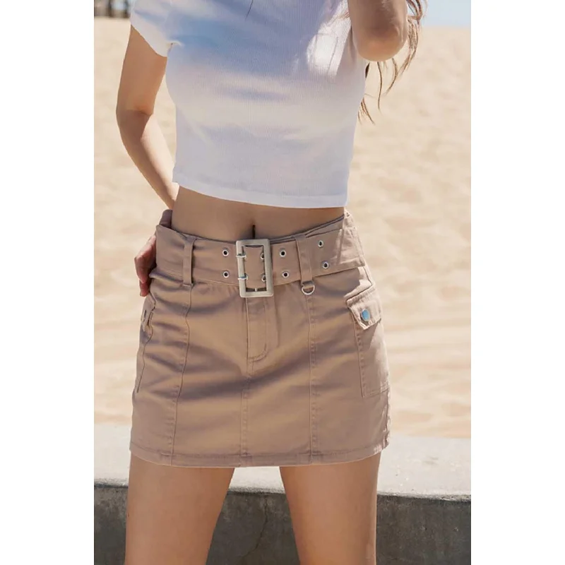 Micro Mini Skirt with Metal Belt - Khaki velvet skirt sumptuous