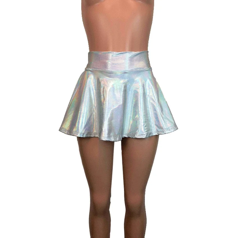13" Skater Skirt - Opal Holographic Iridescent patchwork skirt art