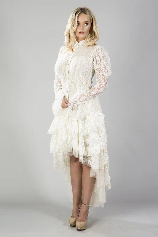 Ophelie Long Burlesque Skirt In Cream Lace silk skirt lustrous