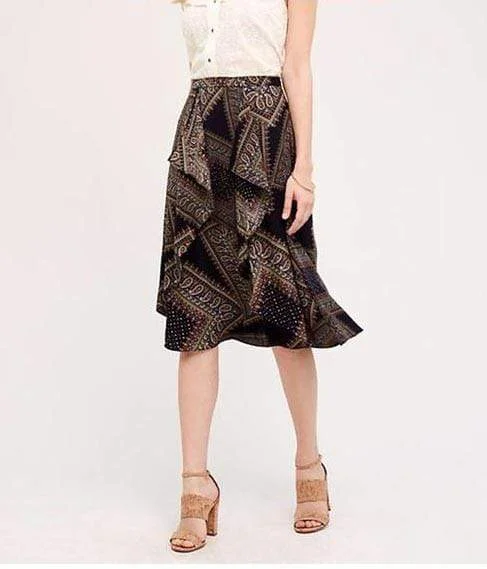 Romantic Paisley Ruffled Midi Skirt maxi skirt elegant
