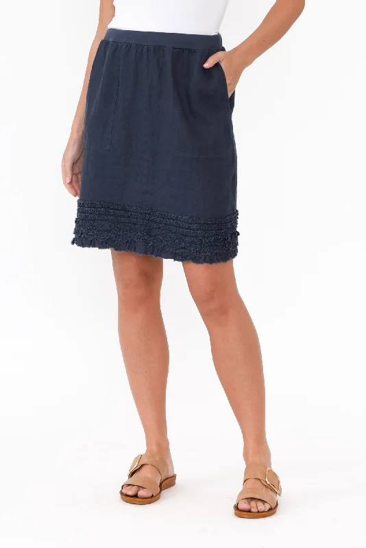 Phillipa Navy Ruffle Hem Skirt ruffled skirt detail