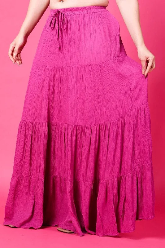 Pink Solid Layered Maxi Skirt silk skirt sleek