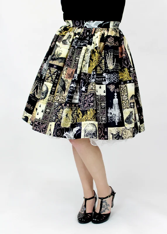 Pleated Circle Skirt - Edgar Allan Poe silk skirt luxurious