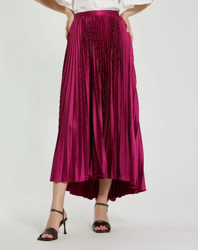 Pleated Satin Maxi Skirt chiffon skirt airy