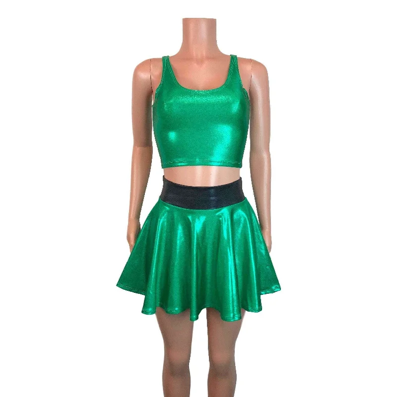 PowerPuff Girls BUTTERCUP Costume W/ Green Skater Skirt and Crop Top lace skirt feminine