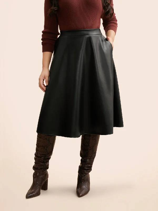 PU Leather A-Line Skirt asymmetrical skirt cut