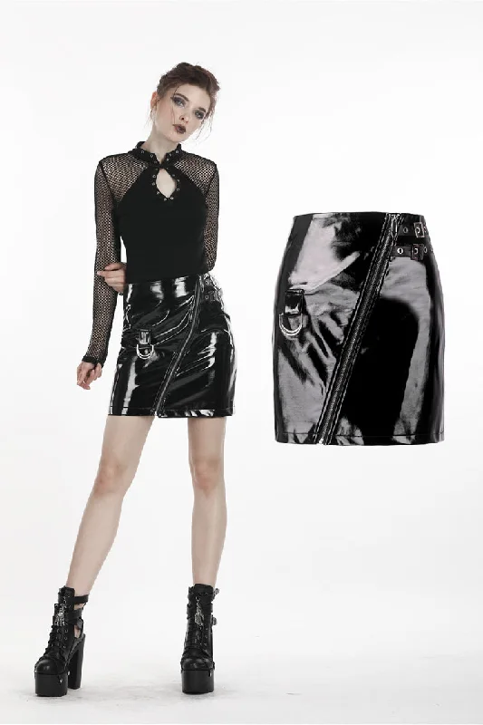 Punk rock shiny PU short skirt KW144 leather skirt sleek