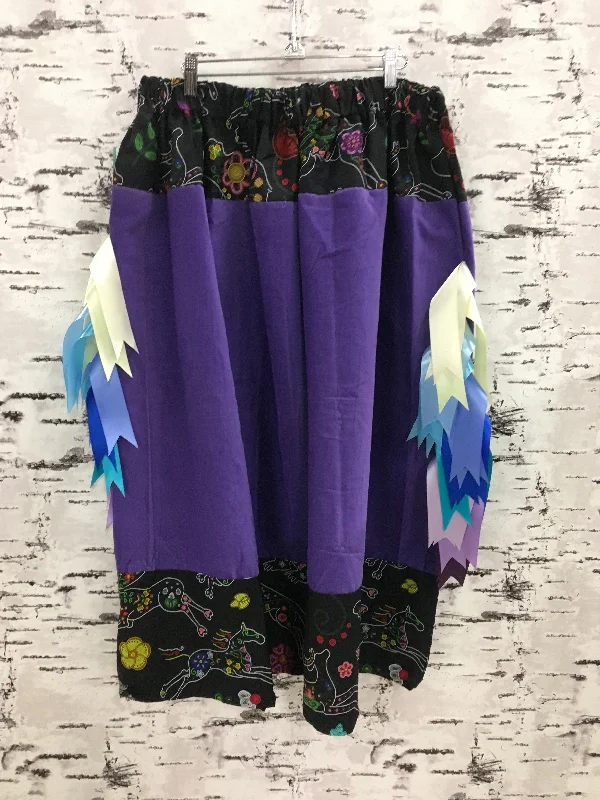 Purple with Beaded Animal Top Ribbon Skirt wool skirt sturdy