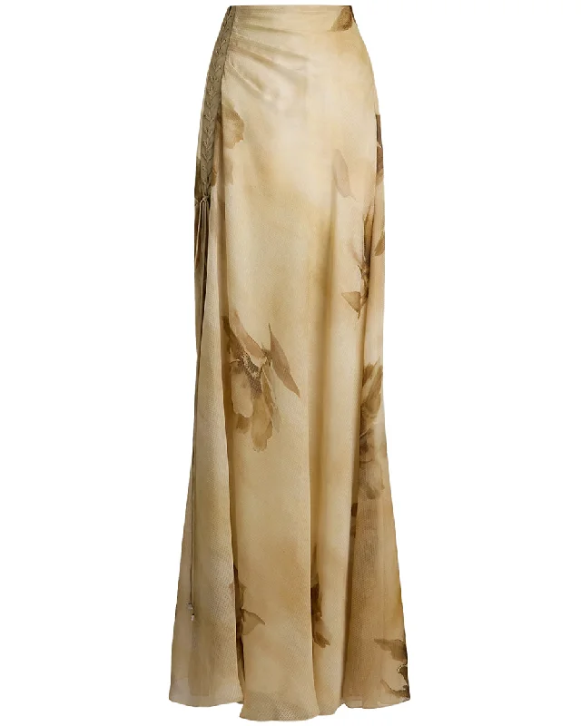 Tan Floral Odera Maxi Skirt pencil skirt chic