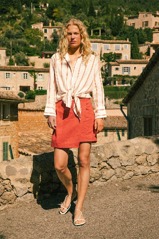 SOLLER Mini Skirt - paprika linen leather skirt modern